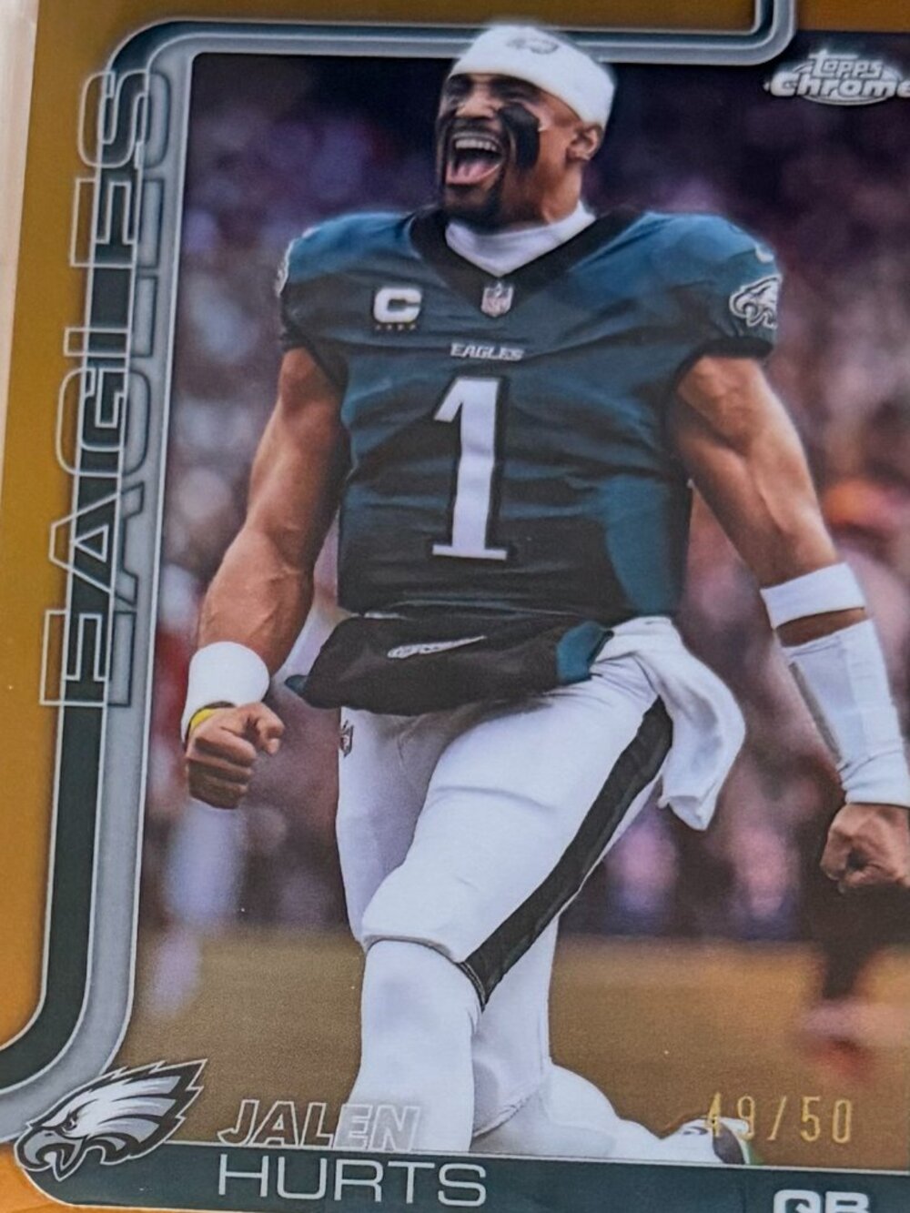 2025 Topps Chrome Jalen Hurts True Gold Refractor Image Variation /50